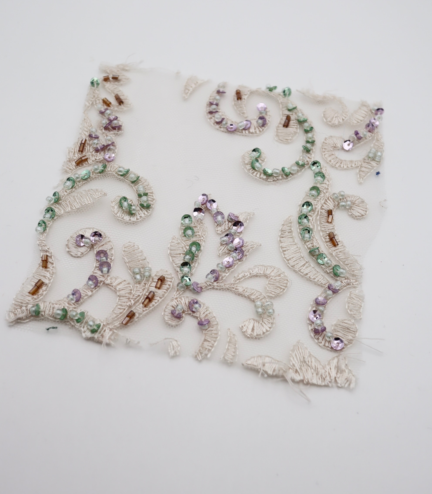 【25SS-384】草木柄スパンコール×ビーズ×刺繍チュールレース /0.5yあたり=~3595円
