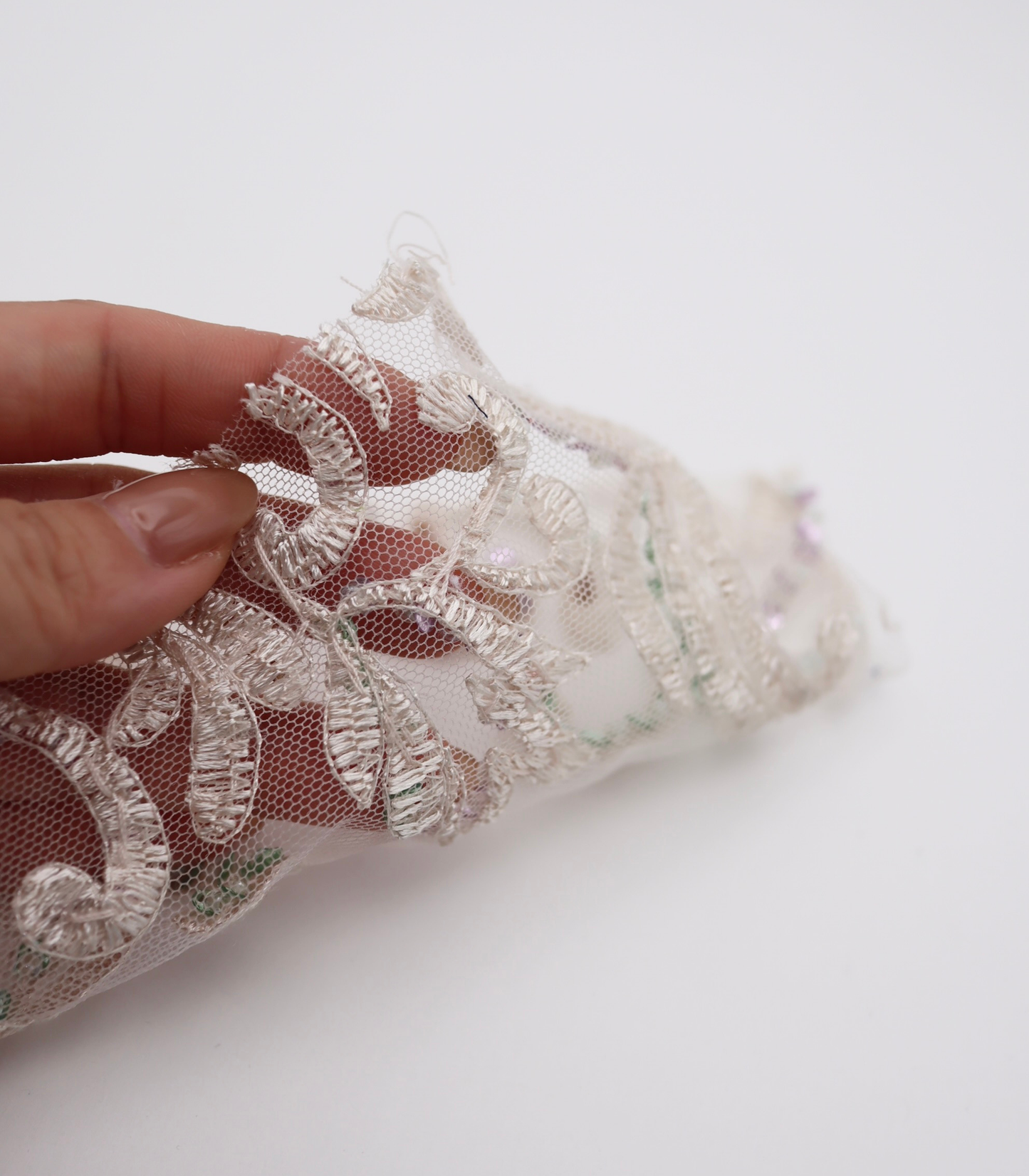 【25SS-384】草木柄スパンコール×ビーズ×刺繍チュールレース /0.5yあたり=~3595円