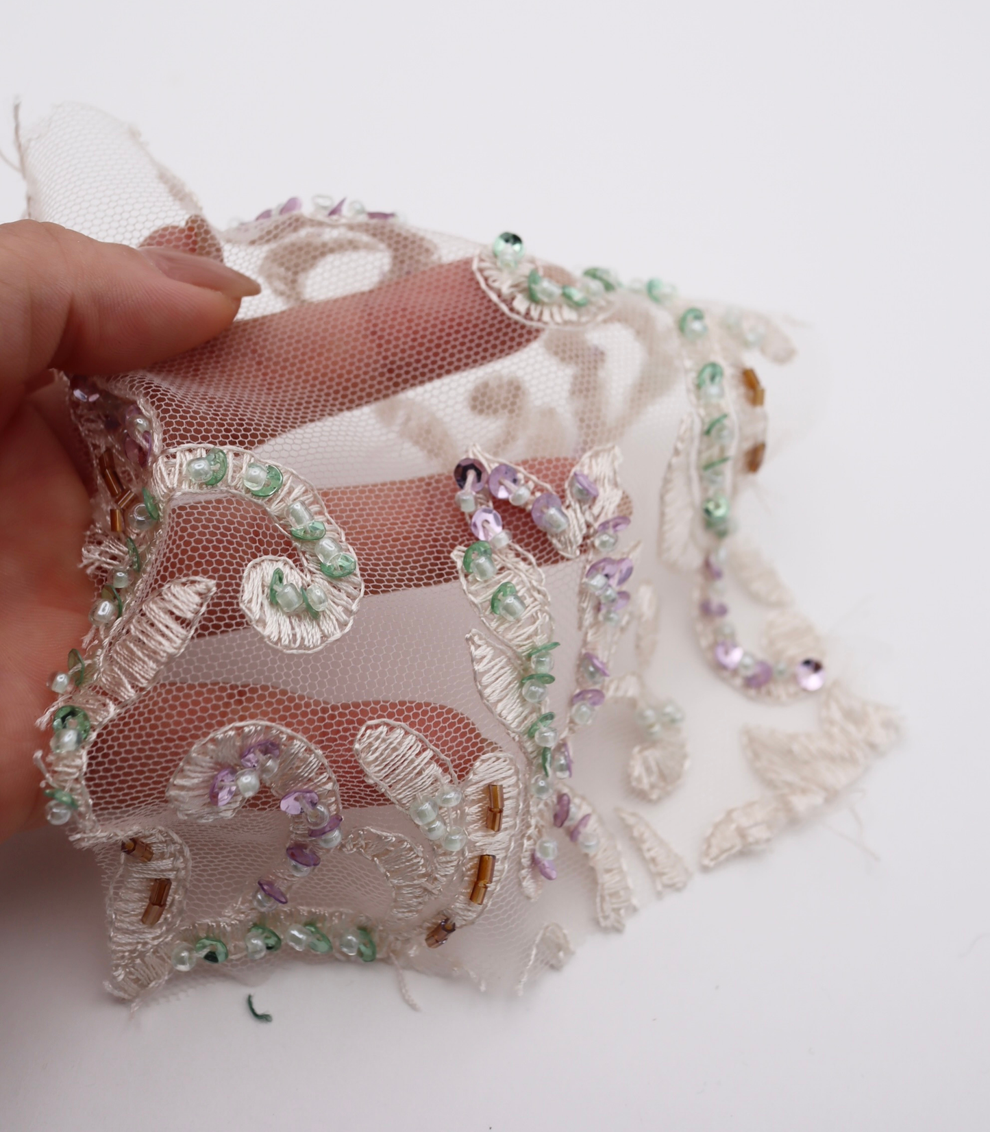 【25SS-384】草木柄スパンコール×ビーズ×刺繍チュールレース /0.5yあたり=~3595円