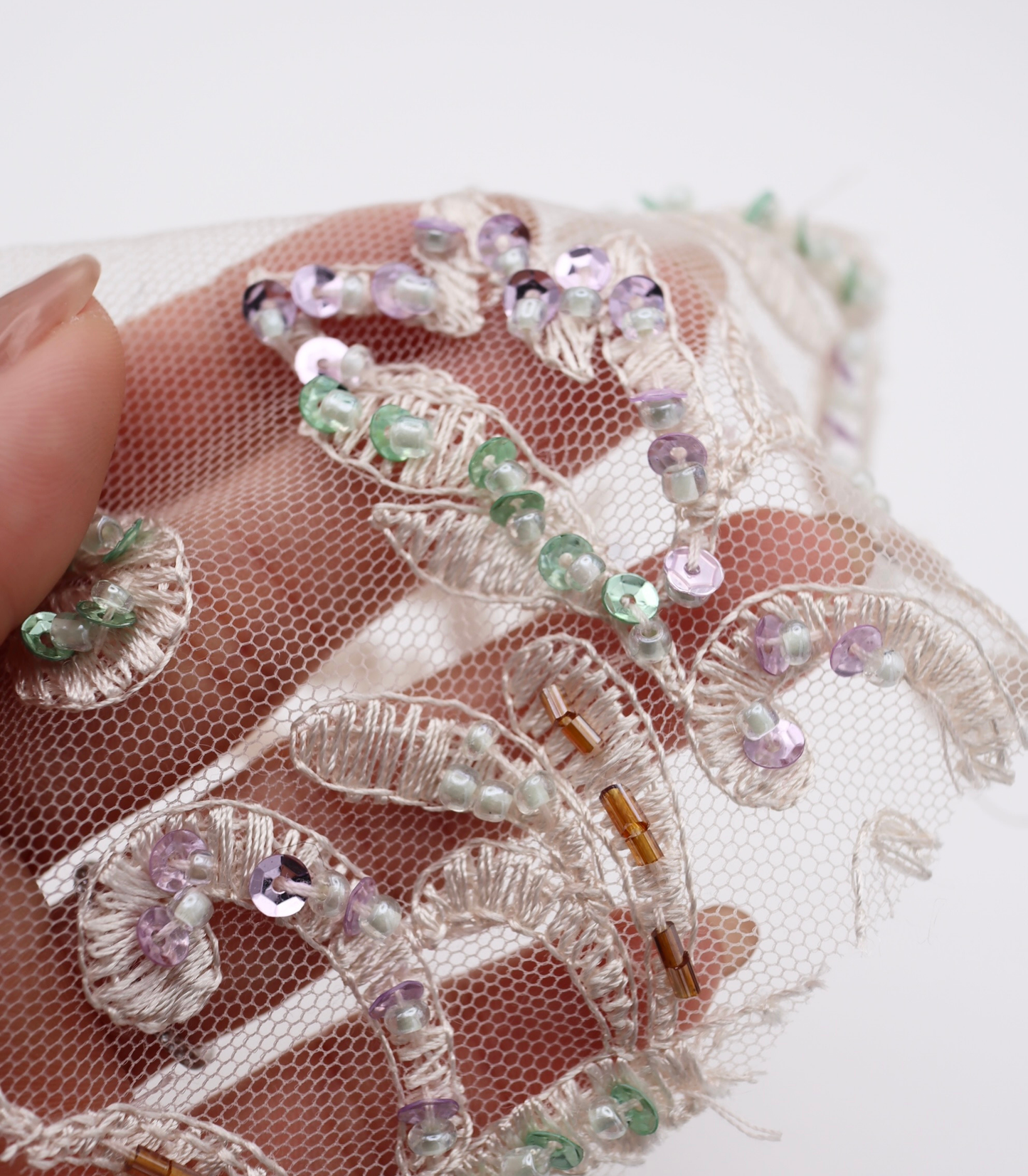 【25SS-384】草木柄スパンコール×ビーズ×刺繍チュールレース /0.5yあたり=~3595円