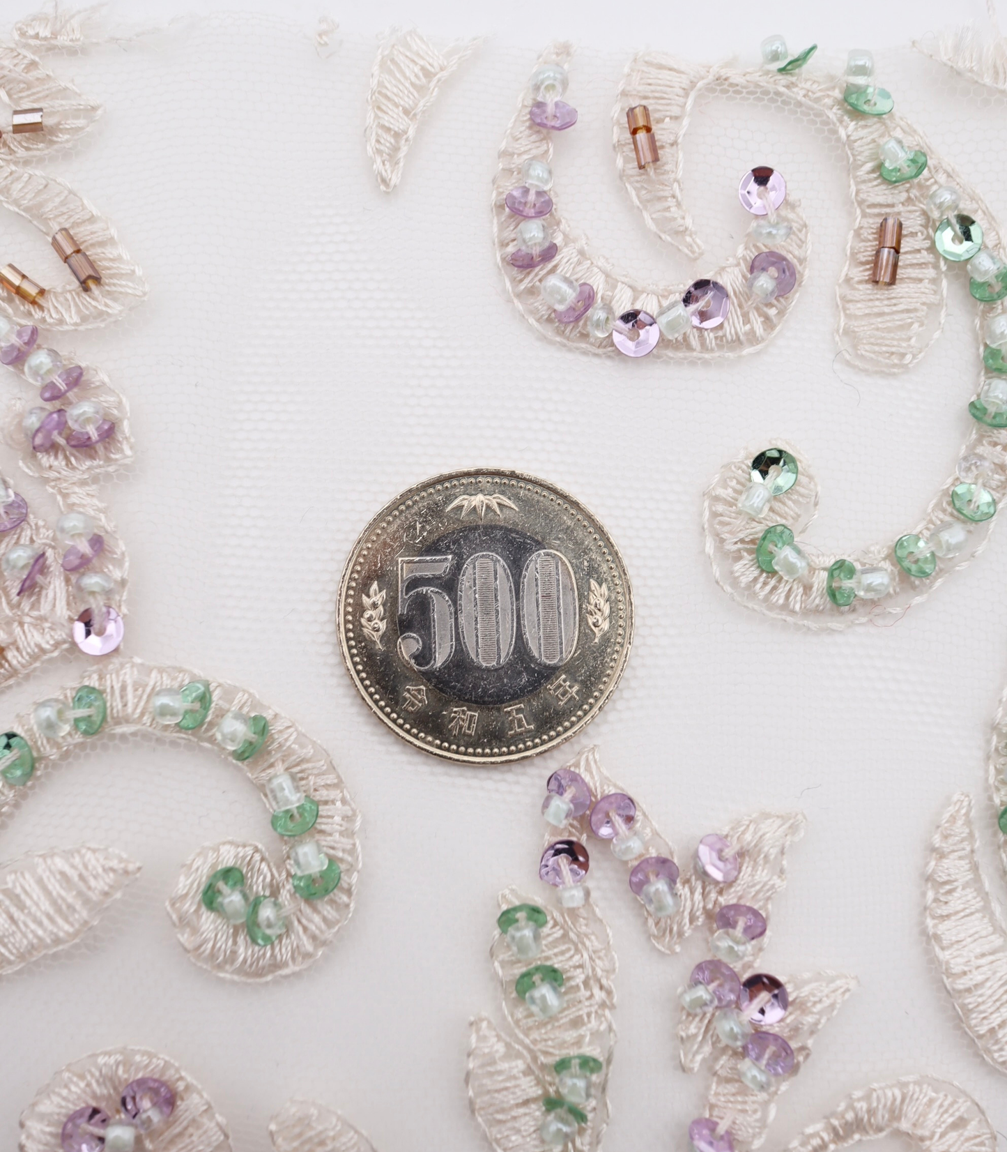 【25SS-384】草木柄スパンコール×ビーズ×刺繍チュールレース /0.5yあたり=~3595円