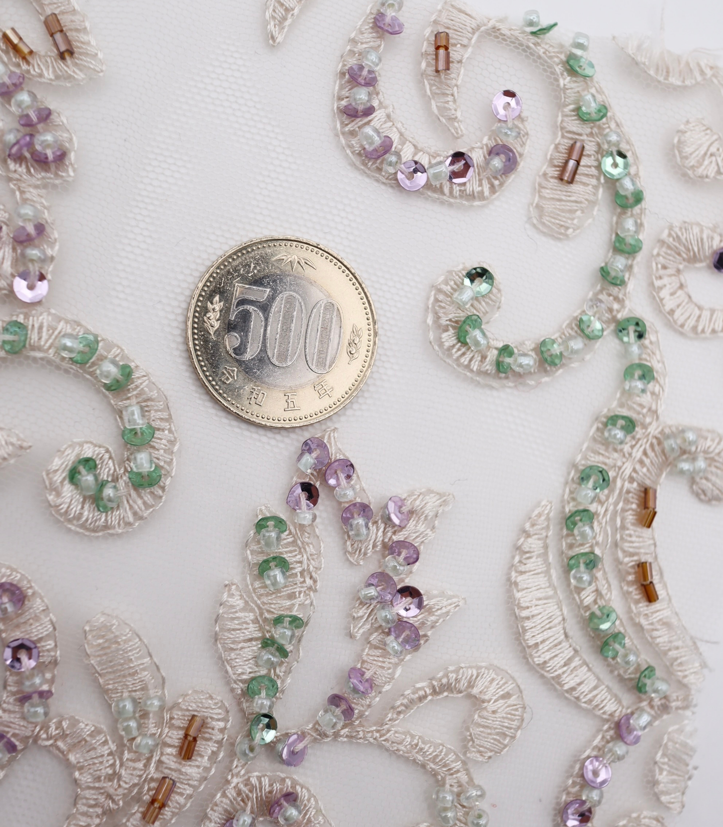 【25SS-384】草木柄スパンコール×ビーズ×刺繍チュールレース /0.5yあたり=~3595円