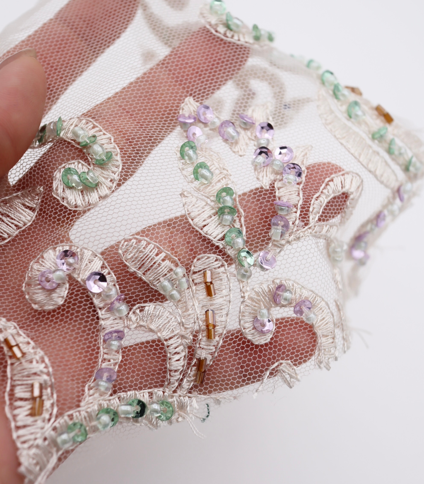 【25SS-384】草木柄スパンコール×ビーズ×刺繍チュールレース /0.5yあたり=~3595円
