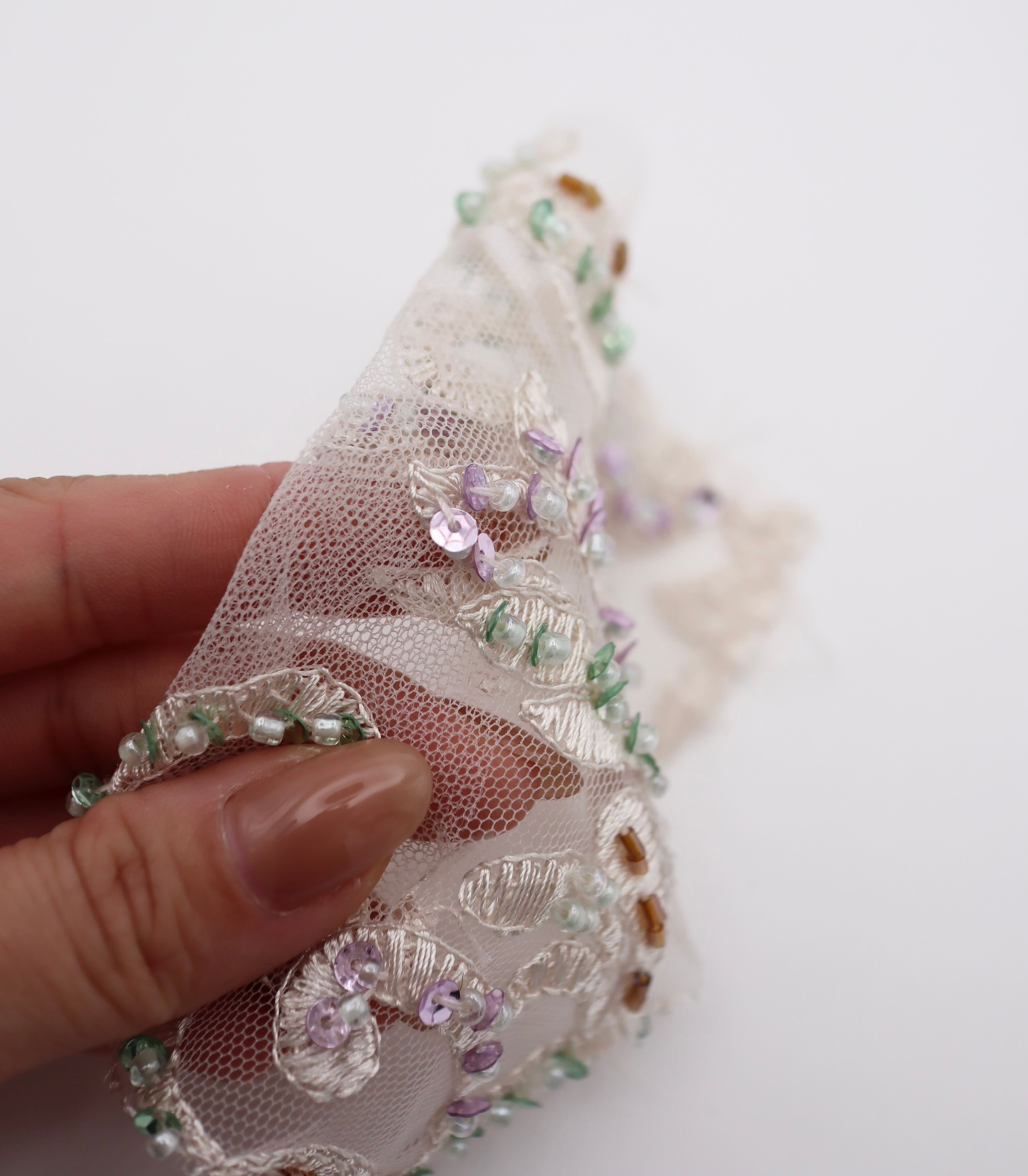 【25SS-384】草木柄スパンコール×ビーズ×刺繍チュールレース /0.5yあたり=~3595円