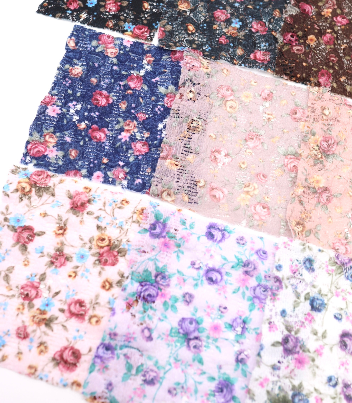 【25SS-451】小花柄プリントしぼ織レース /0.5yあたり=~630円
