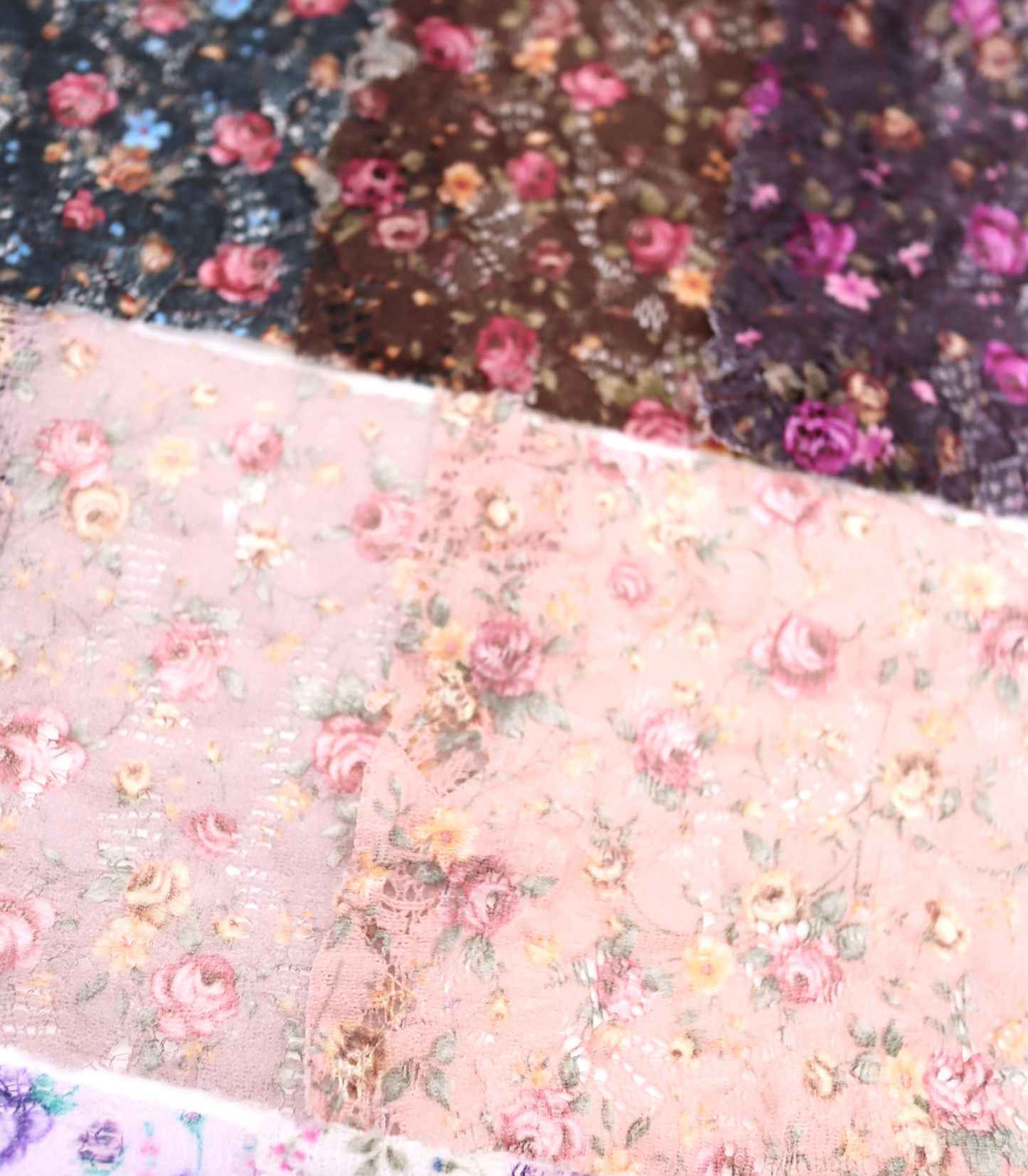 【25SS-451】小花柄プリントしぼ織レース /0.5yあたり=~630円
