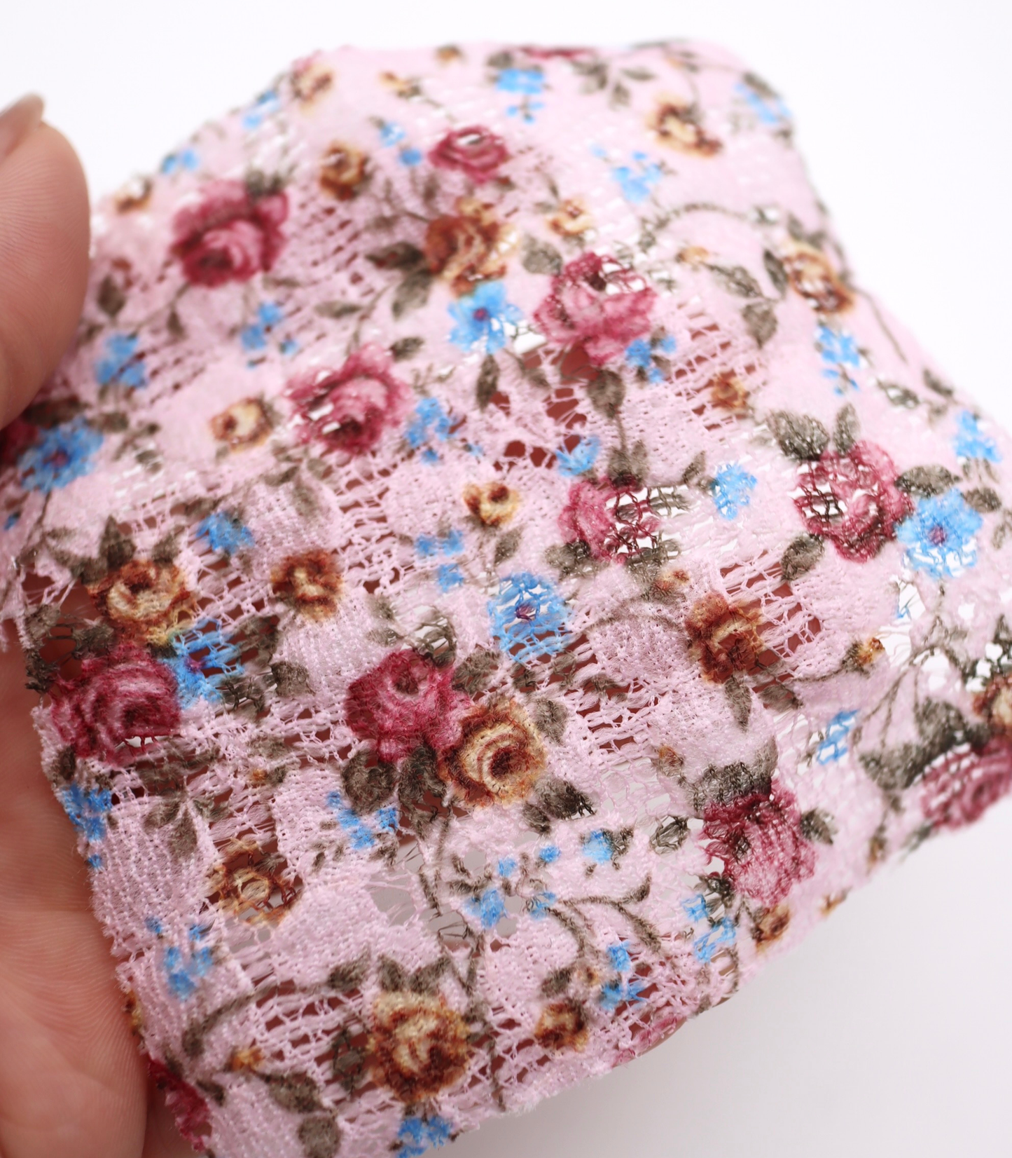 【25SS-451】小花柄プリントしぼ織レース /0.5yあたり=~630円