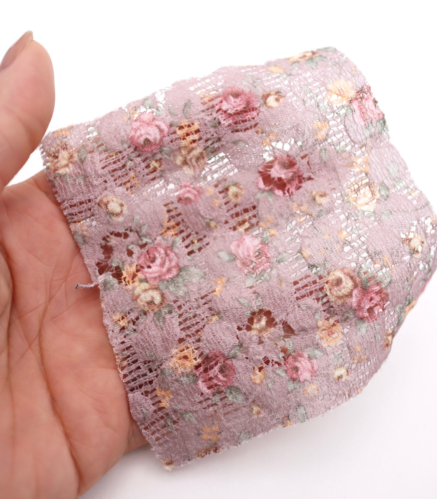 【25SS-451】小花柄プリントしぼ織レース /0.5yあたり=~630円