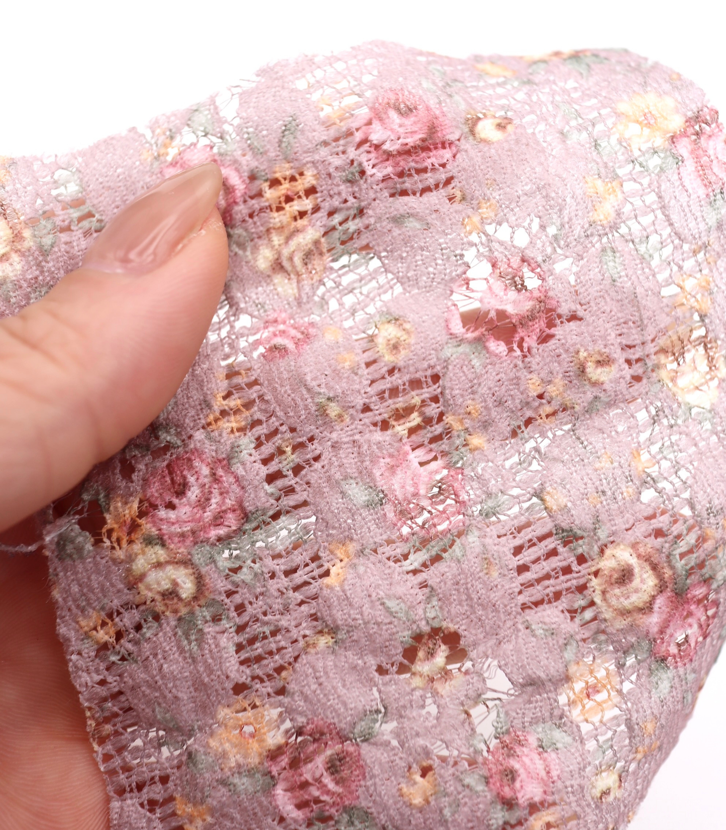 【25SS-451】小花柄プリントしぼ織レース /0.5yあたり=~630円