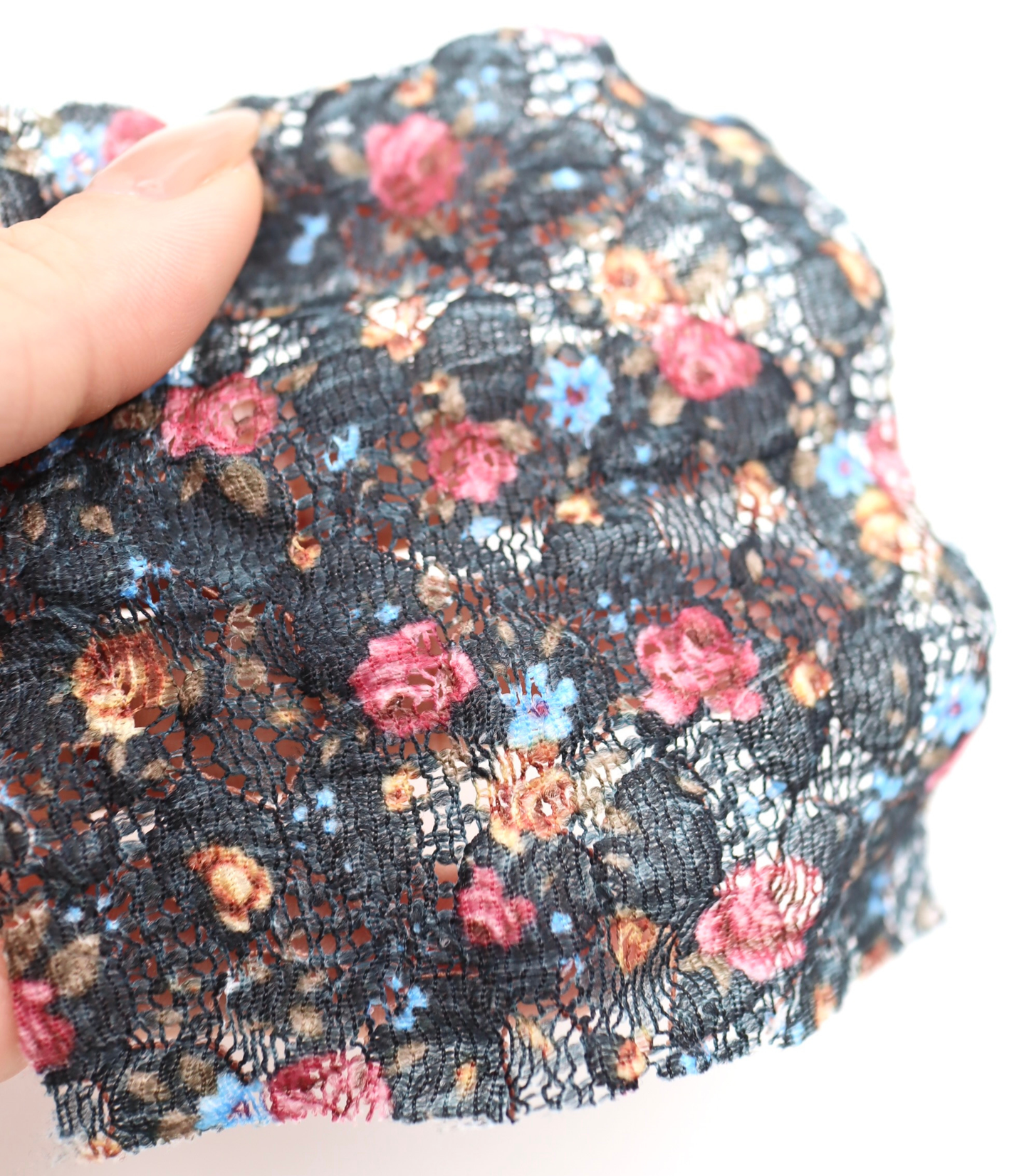 【25SS-451】小花柄プリントしぼ織レース /0.5yあたり=~630円