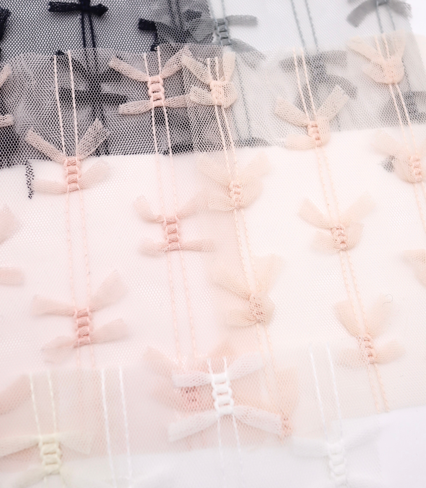 【25SS-403】立体リボン付きストライプステッチチュール /0.5yあたり=~725円