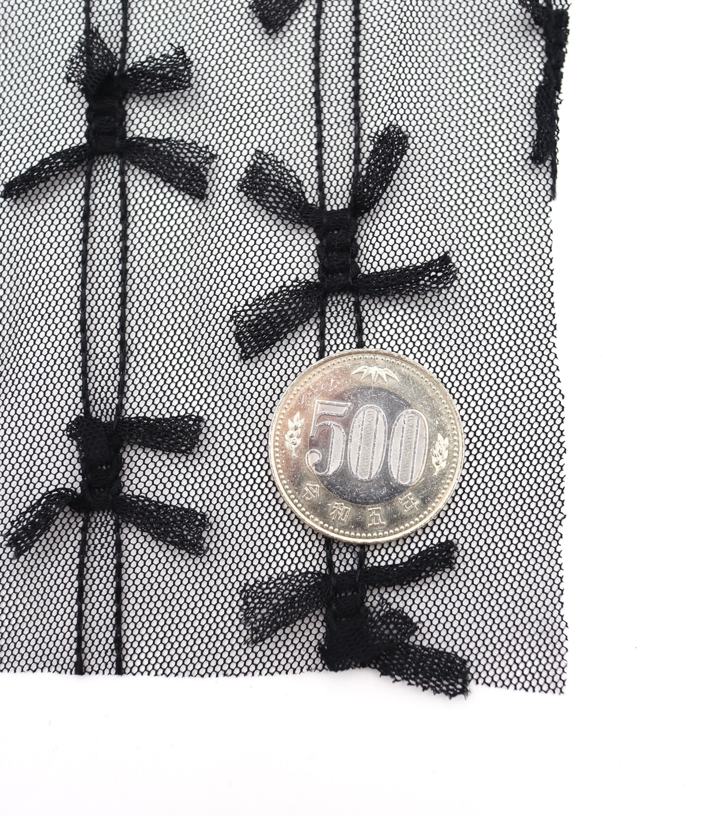 【25SS-403】立体リボン付きストライプステッチチュール /0.5yあたり=~725円
