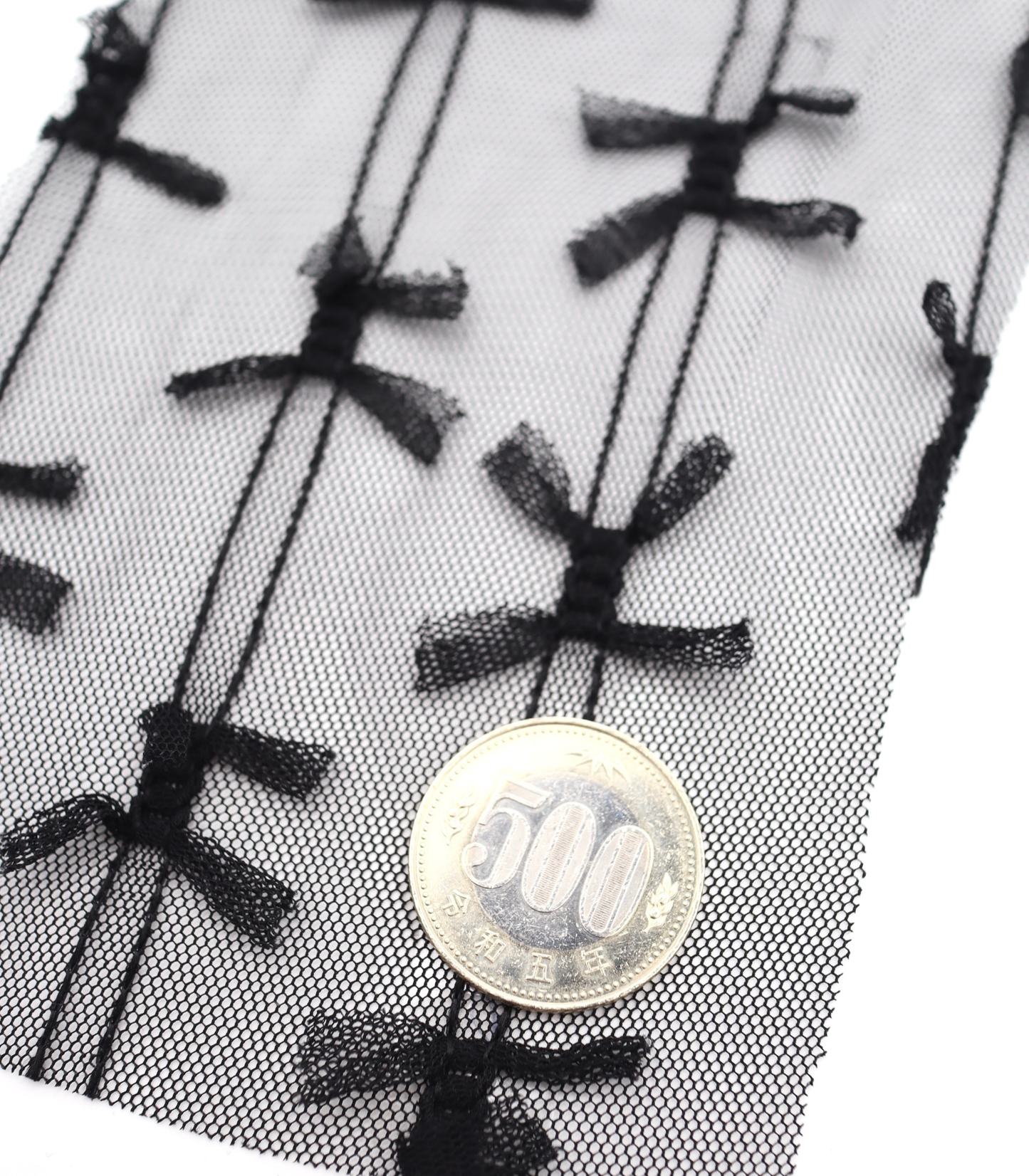 【25SS-403】立体リボン付きストライプステッチチュール /0.5yあたり=~725円