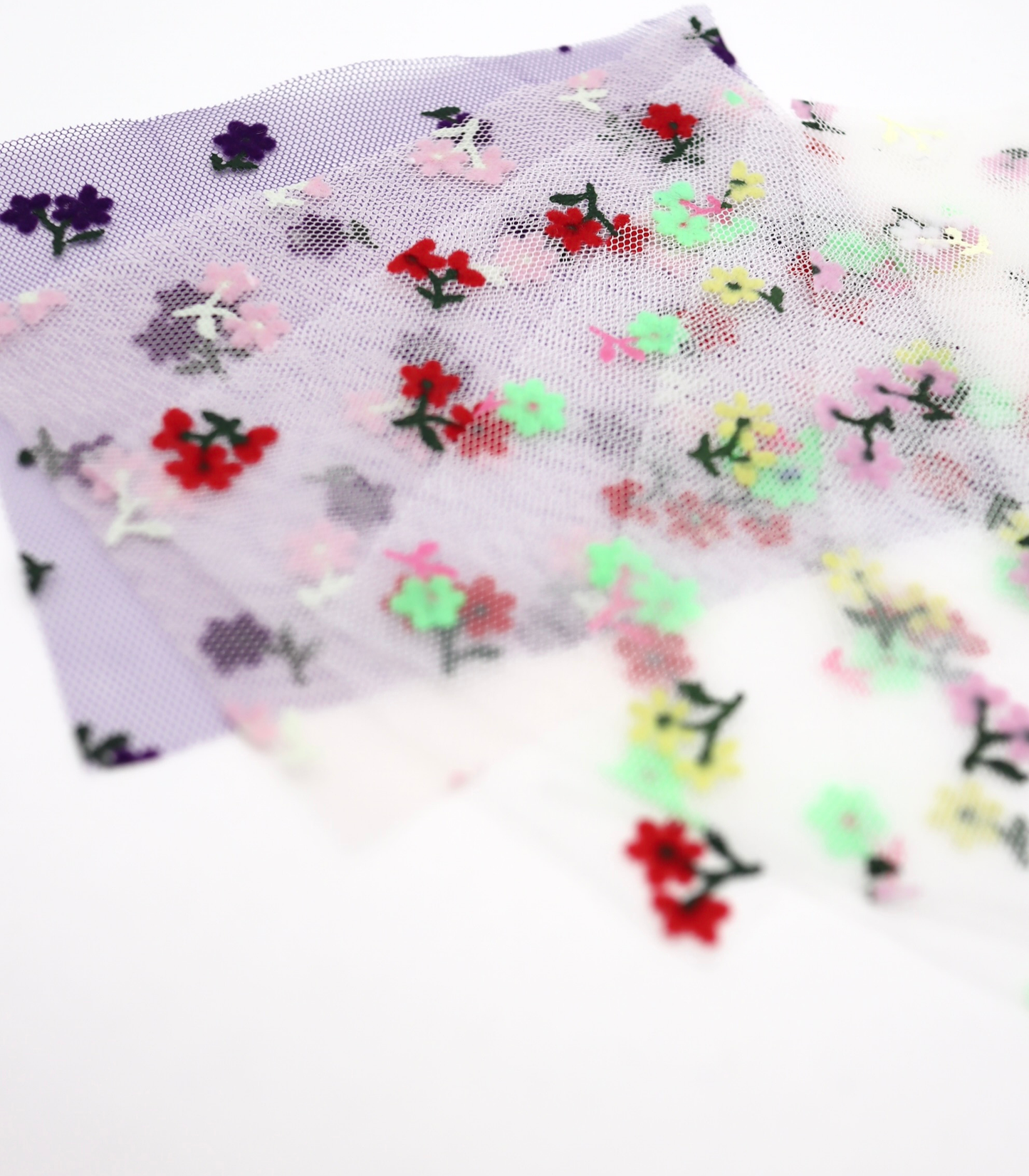 【25SS-426】小花柄フロッキープリントチュール /0.5yあたり=~ 725円