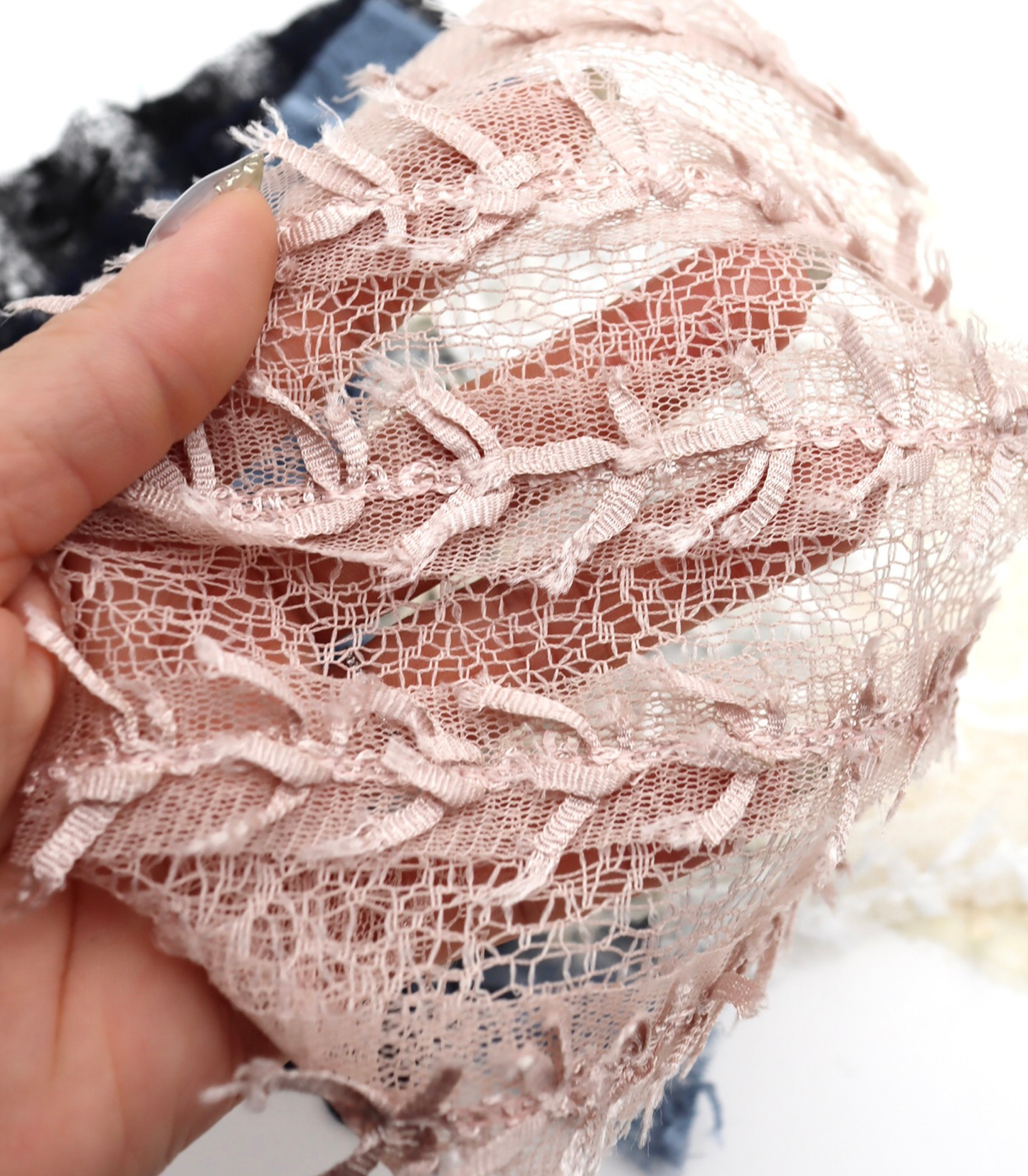 【25SS-148】グログランリボン付きボーダーチュール叩きつけレース /0.5yあたり = ~940円