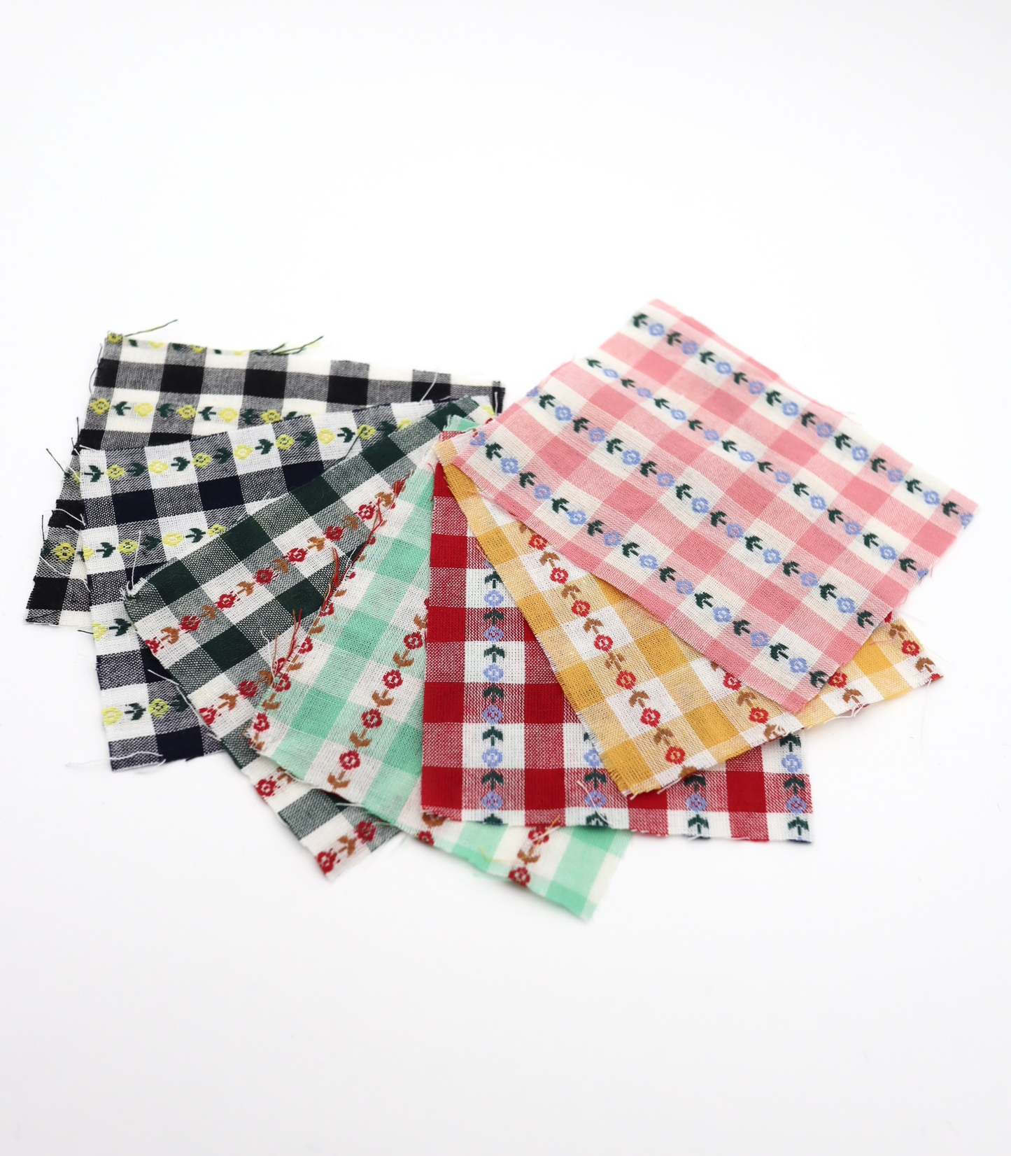 【25SS-318】ストライプ小花柄刺繍先染めギンガムチェック /0.5yあたり=~630円