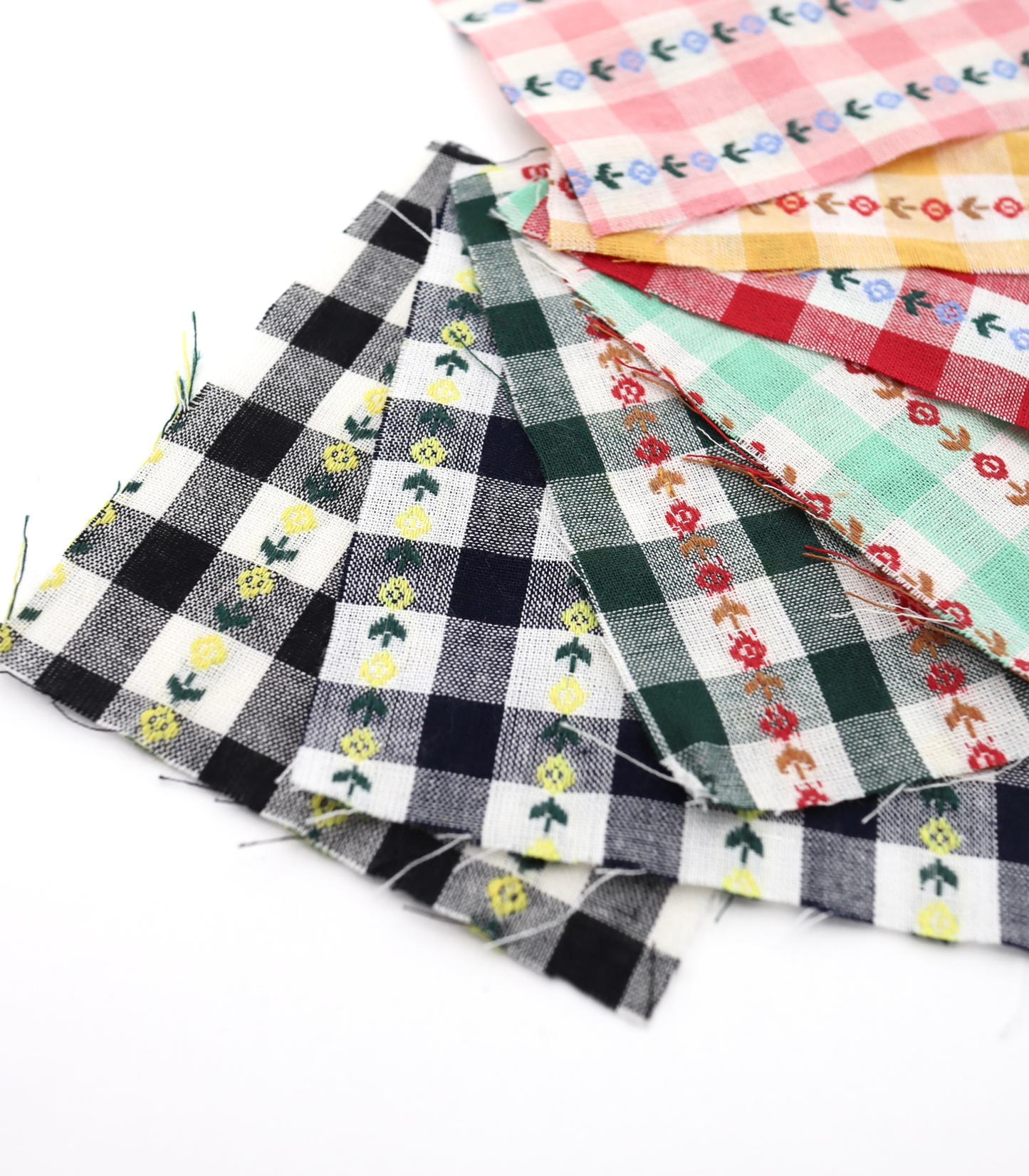 【25SS-318】ストライプ小花柄刺繍先染めギンガムチェック /0.5yあたり=~630円
