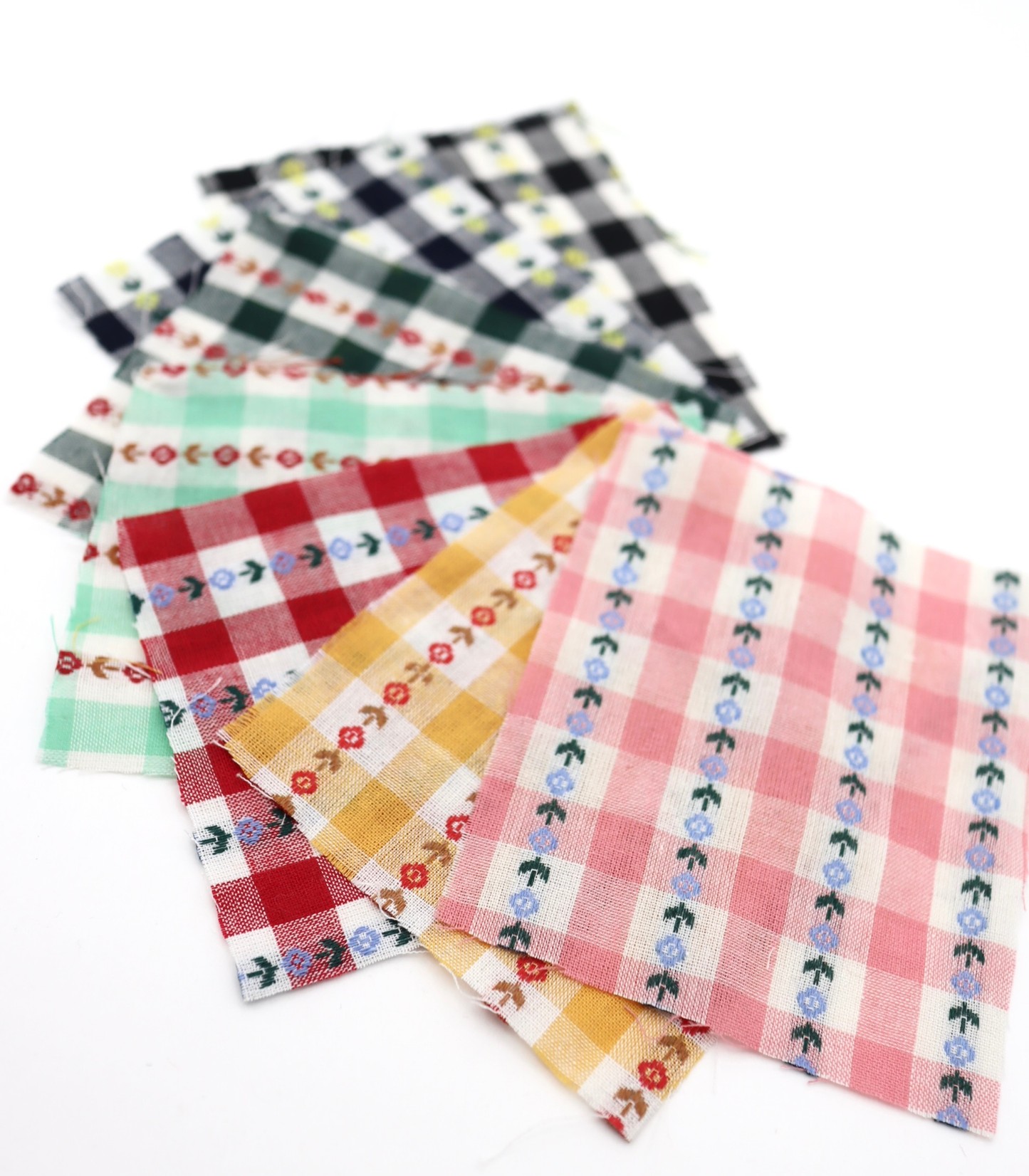 【25SS-318】ストライプ小花柄刺繍先染めギンガムチェック /0.5yあたり=~630円