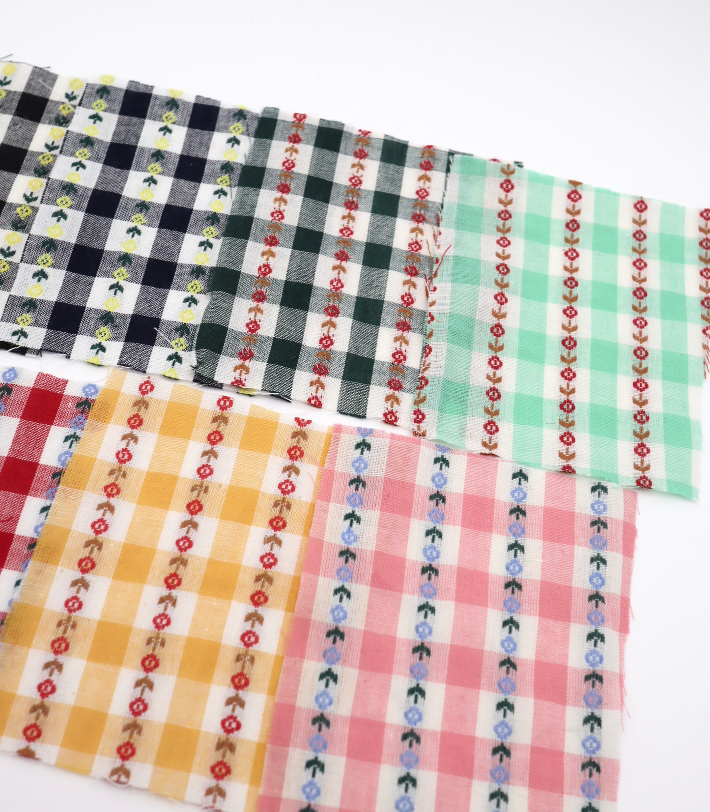 【25SS-318】ストライプ小花柄刺繍先染めギンガムチェック /0.5yあたり=~630円