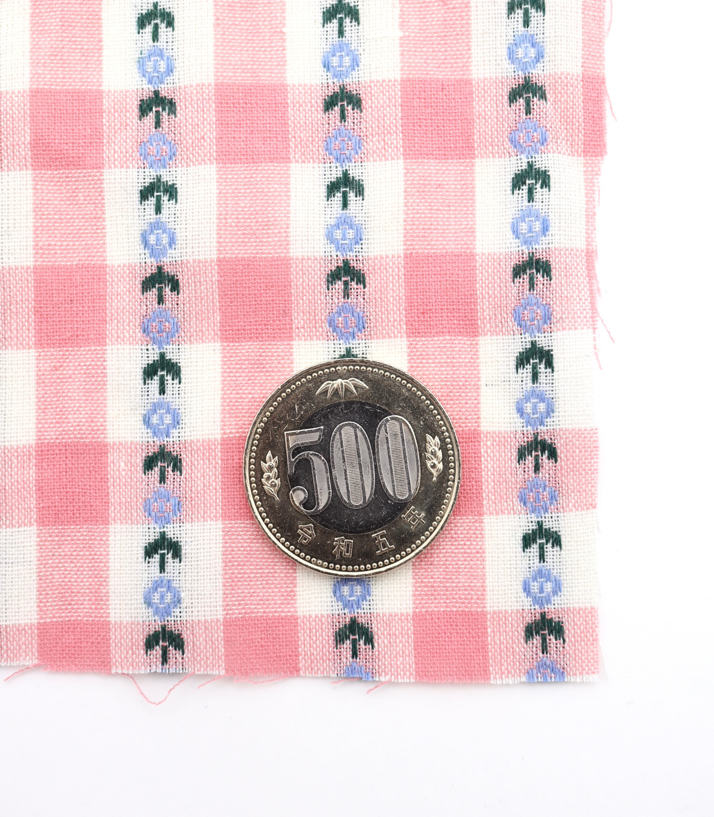 【25SS-318】ストライプ小花柄刺繍先染めギンガムチェック /0.5yあたり=~630円