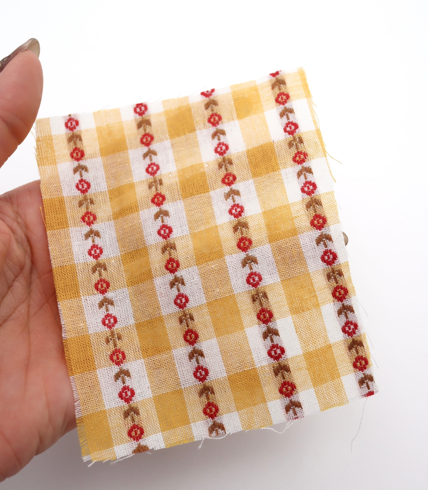 【25SS-318】ストライプ小花柄刺繍先染めギンガムチェック /0.5yあたり=~630円