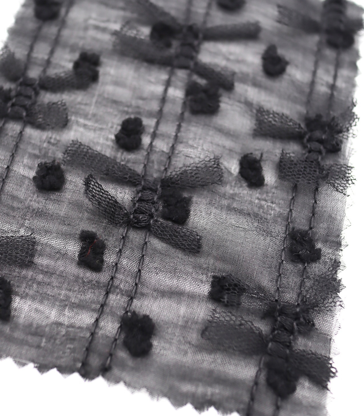 【25SS-147】チュールリボン付きカットドビードットローン /0.5yあたり = ~995円