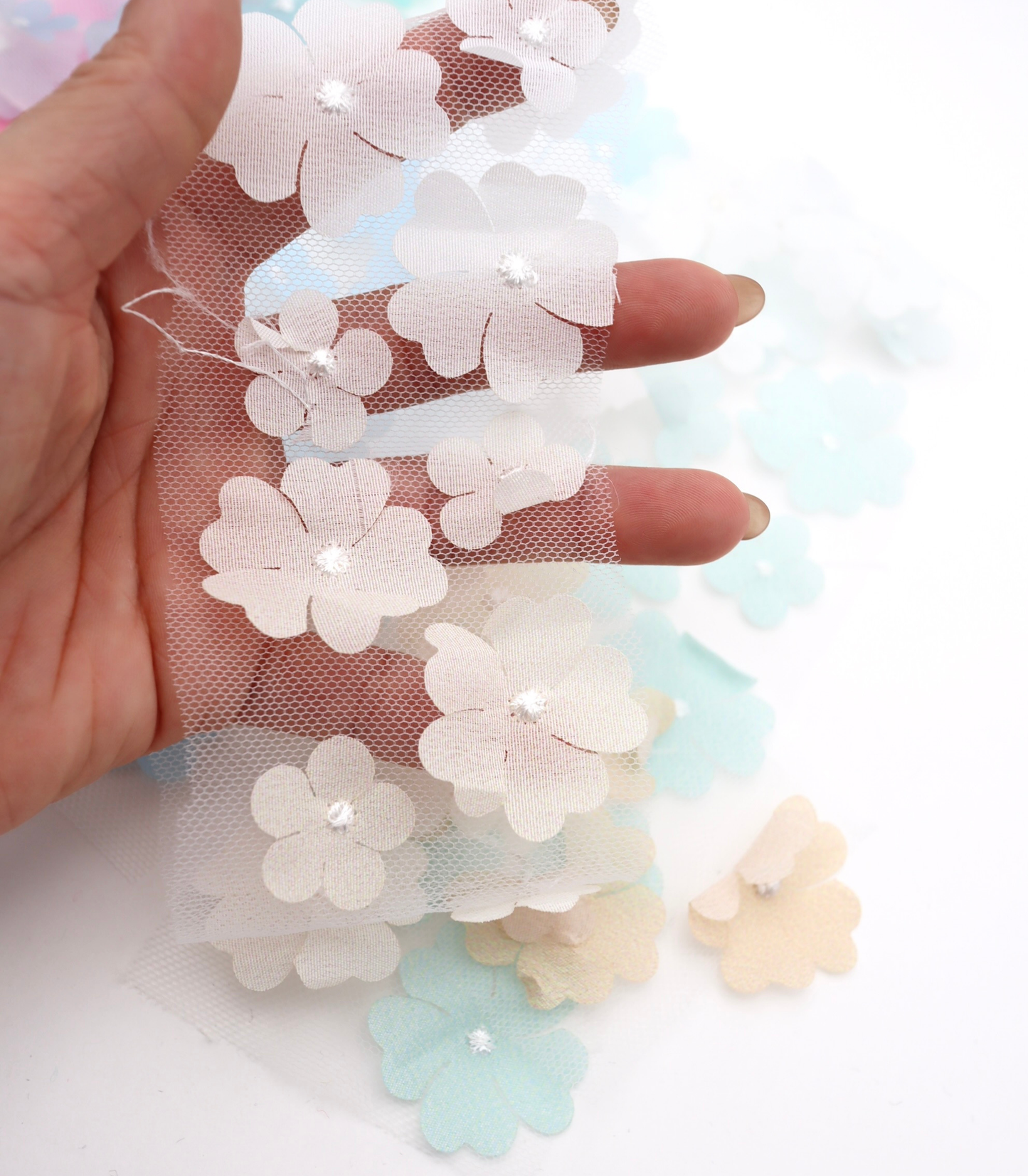 【25SS-391】グラデーション立体フラワー刺繍チュール /0.5yあたり=~1400円