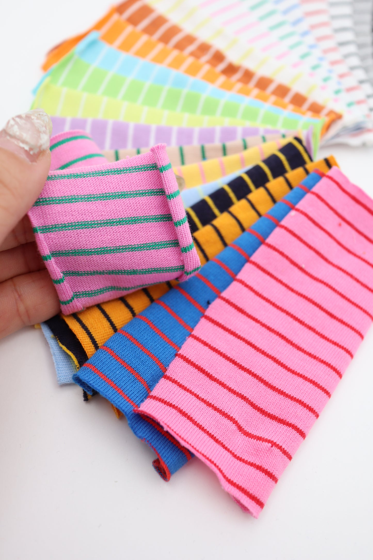 【25SS-475】カラフル細ピッチボーダー天竺ニット /0.5yあたり=~860円
