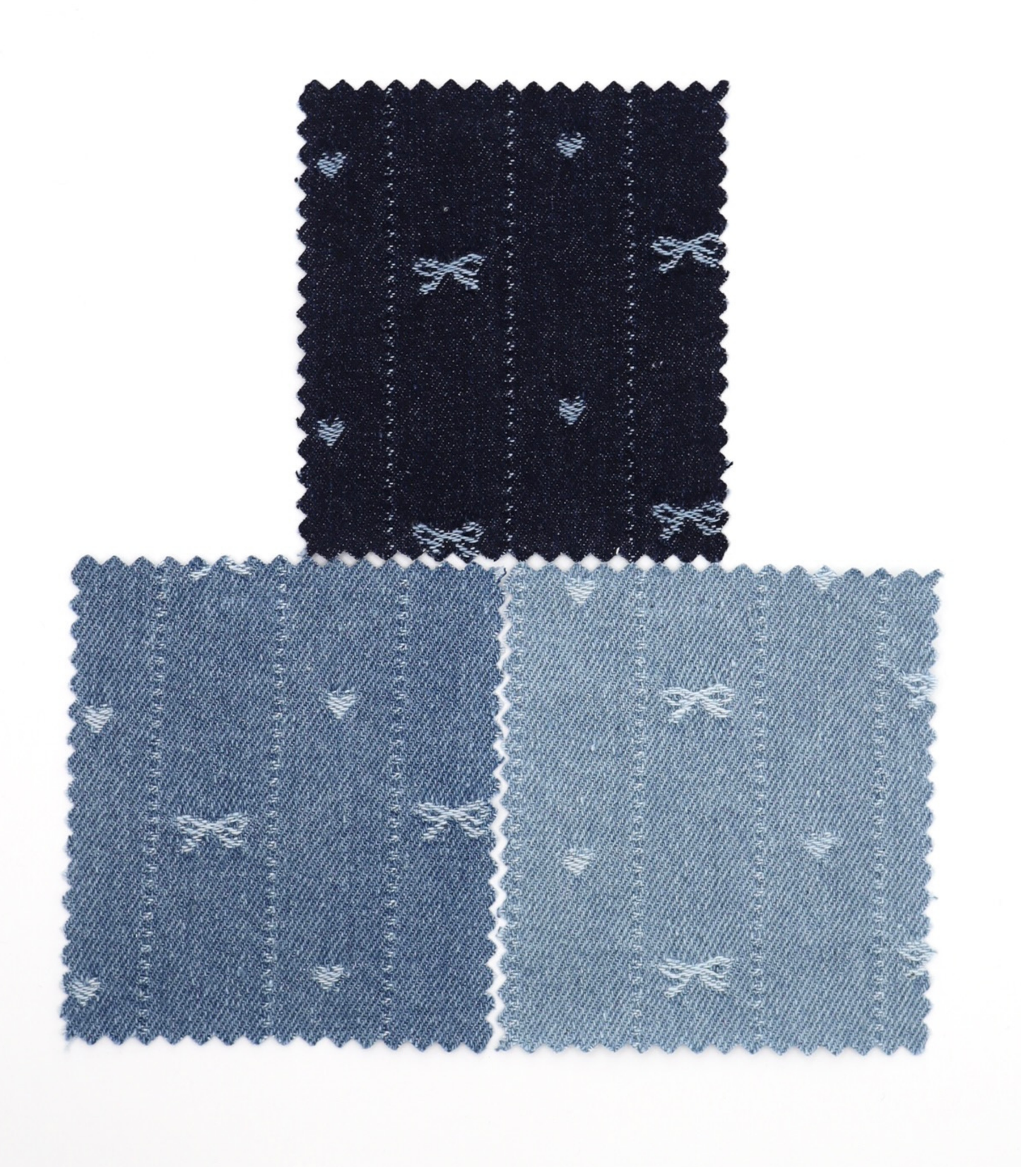 【25SS-060】リボン×ハート×ストライプジャガードデニム /0.5yあたり=~1015円