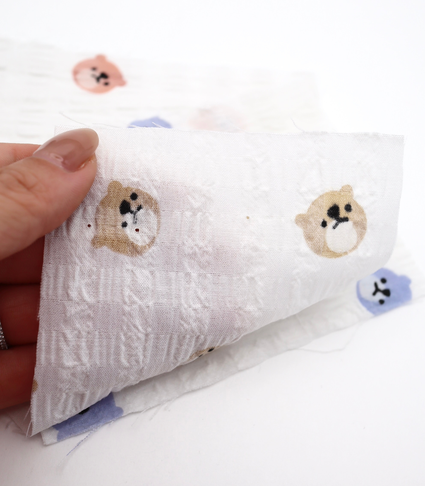 【25SS-433】クマさんプリントチェックサッカー /0.5yあたり=~ 630円