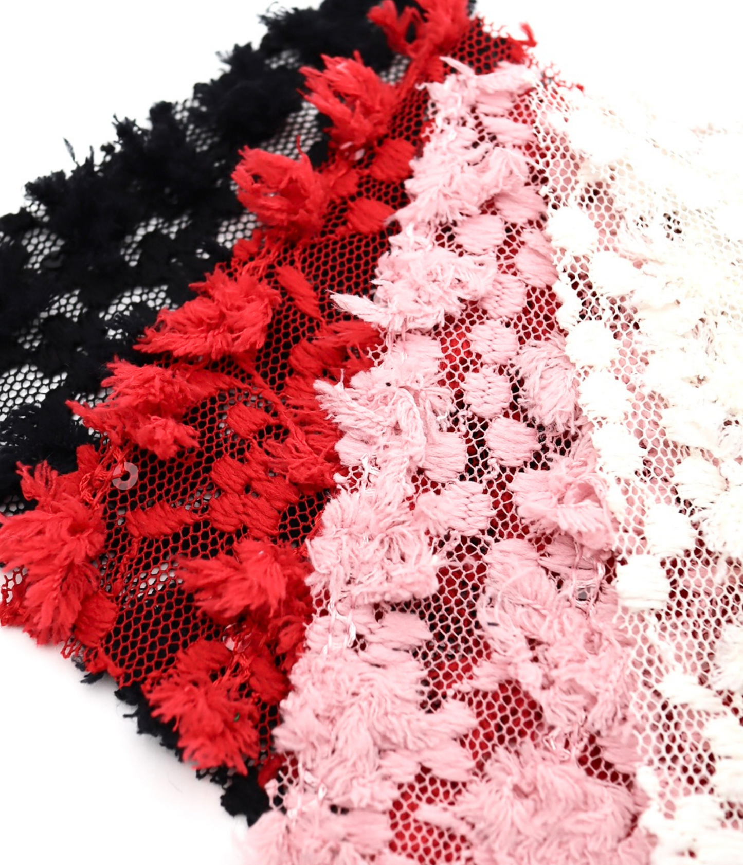 【25SS-139】フリンジテープフラワー×スパンコール刺繍チュールレース