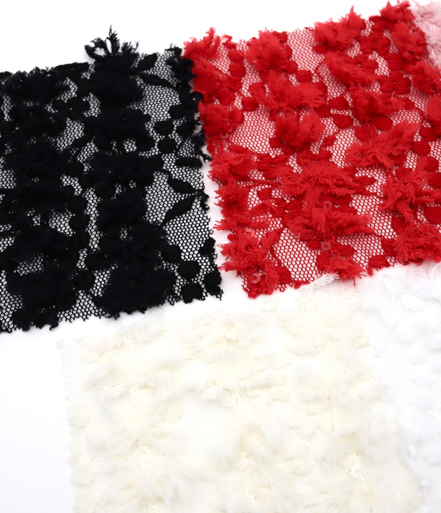 【25SS-139】フリンジテープフラワー×スパンコール刺繍チュールレース