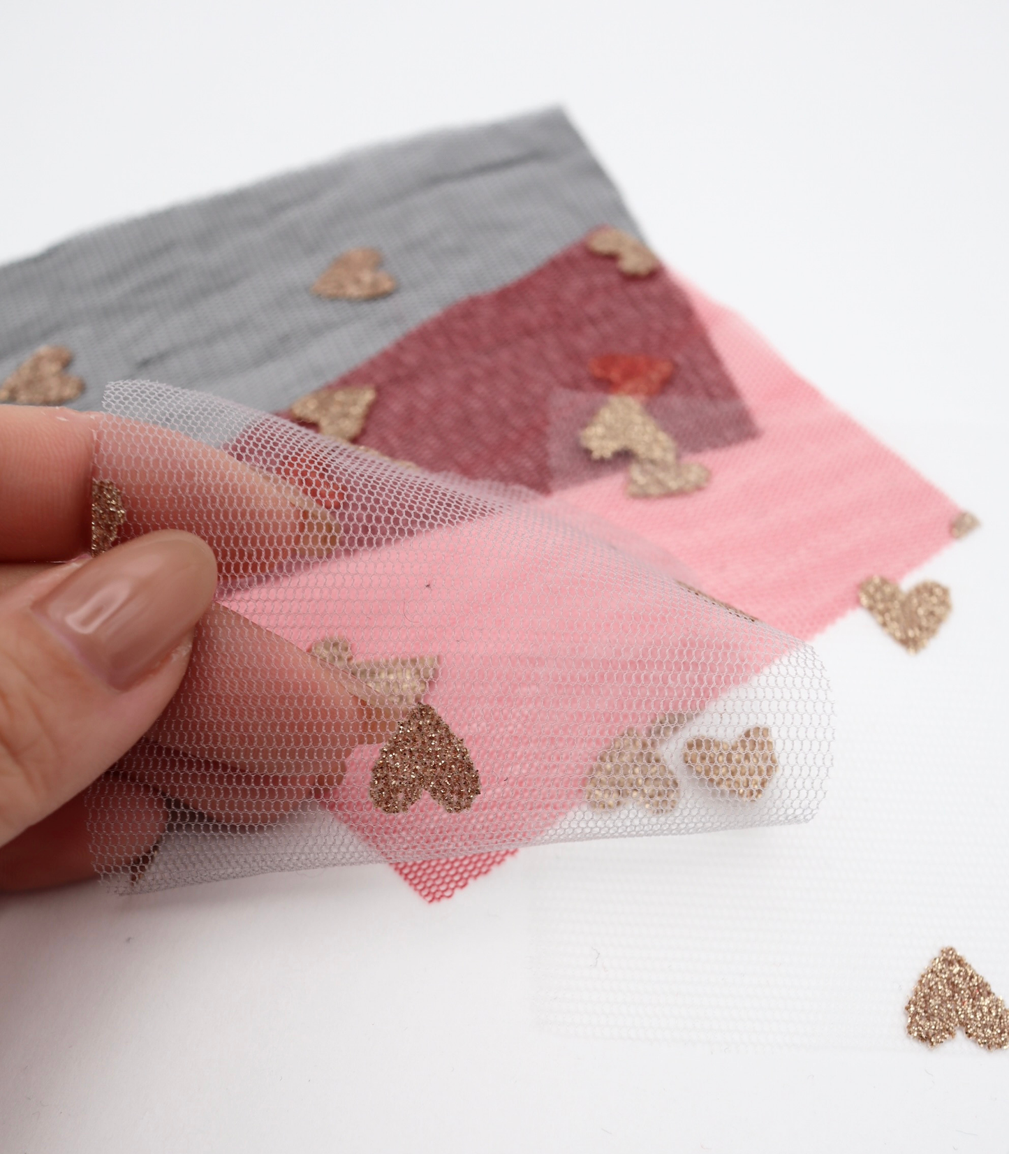 【25SS-055】ハートラメ刺繍チュール /0.5yあたり=~540円