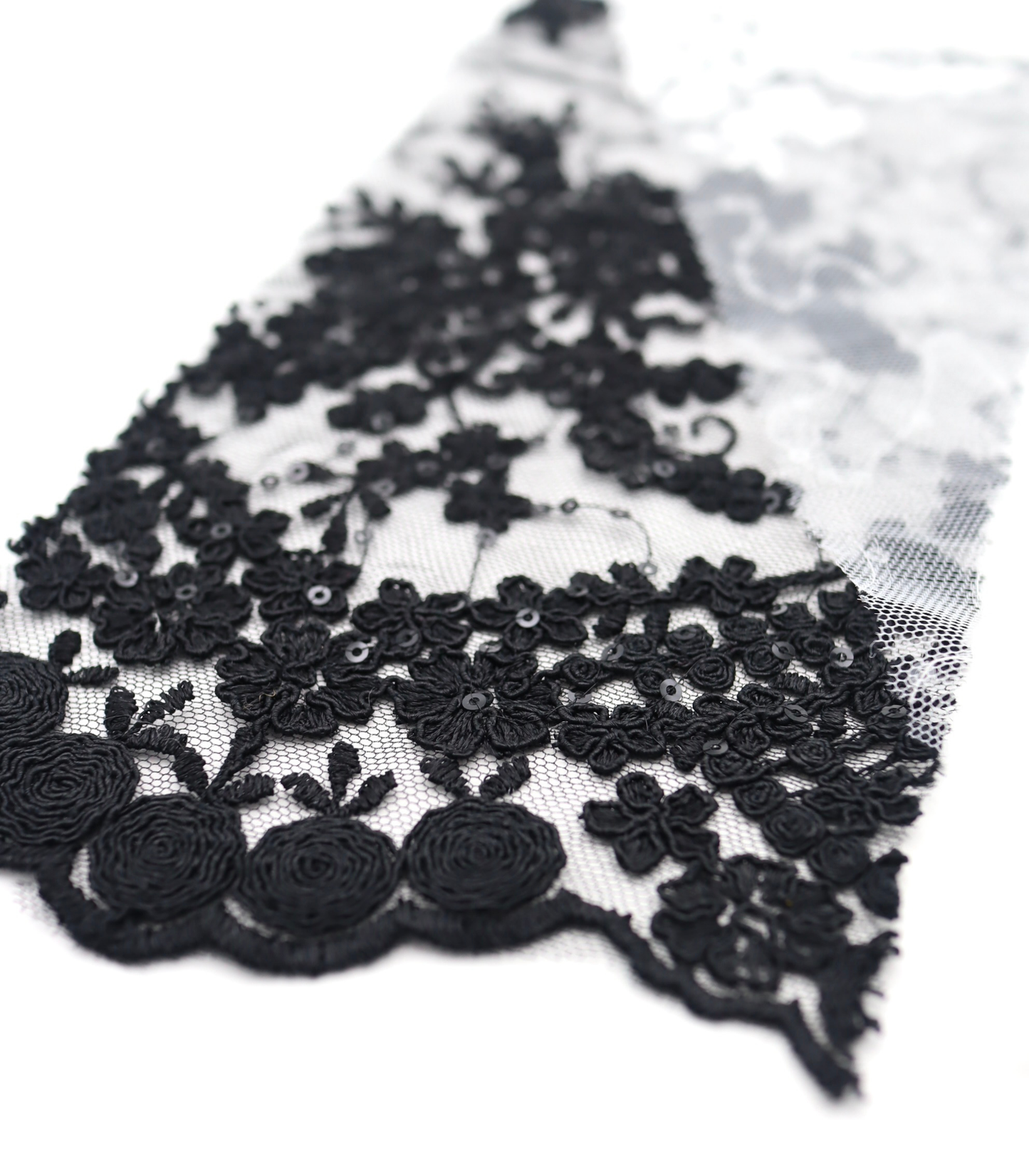 【25SS-389】スパンコール×フラワー刺繍スカラップ付きチュールレース /0.5yあたり=~1645円