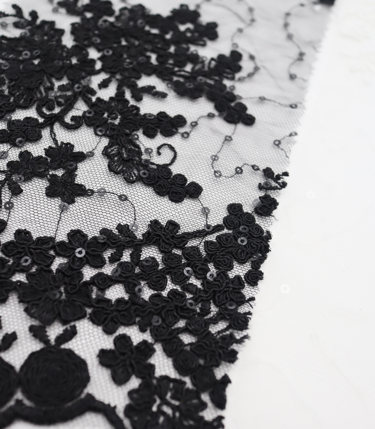 【25SS-389】スパンコール×フラワー刺繍スカラップ付きチュールレース /0.5yあたり=~1645円