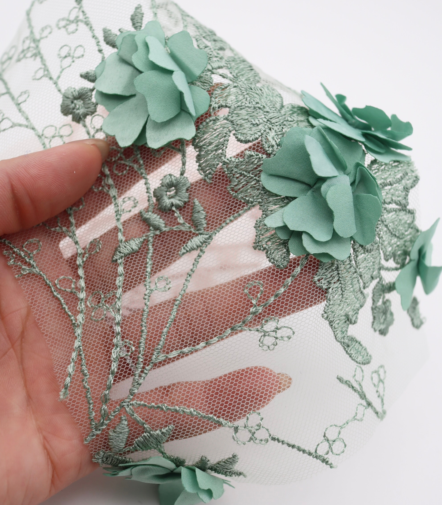 【25SS-382】立体フラワー付き刺繍チュール /0.5yあたり=~2570円