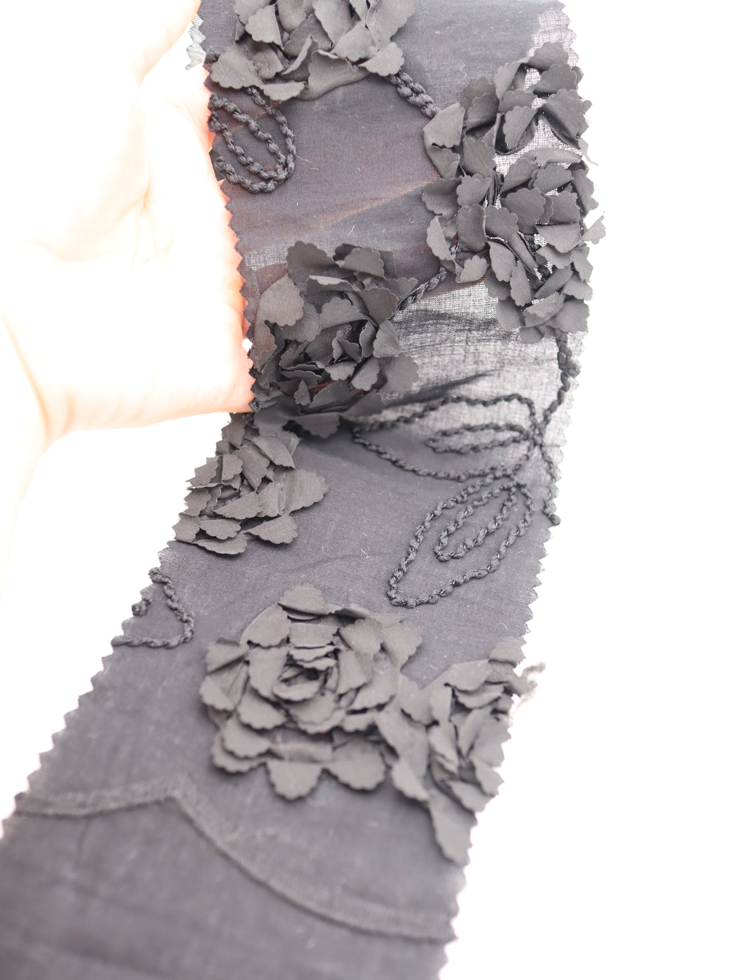 【25AW-019】スカラップ付き立体フラワー刺繍綿ローン /0.5yあたり=~1190円