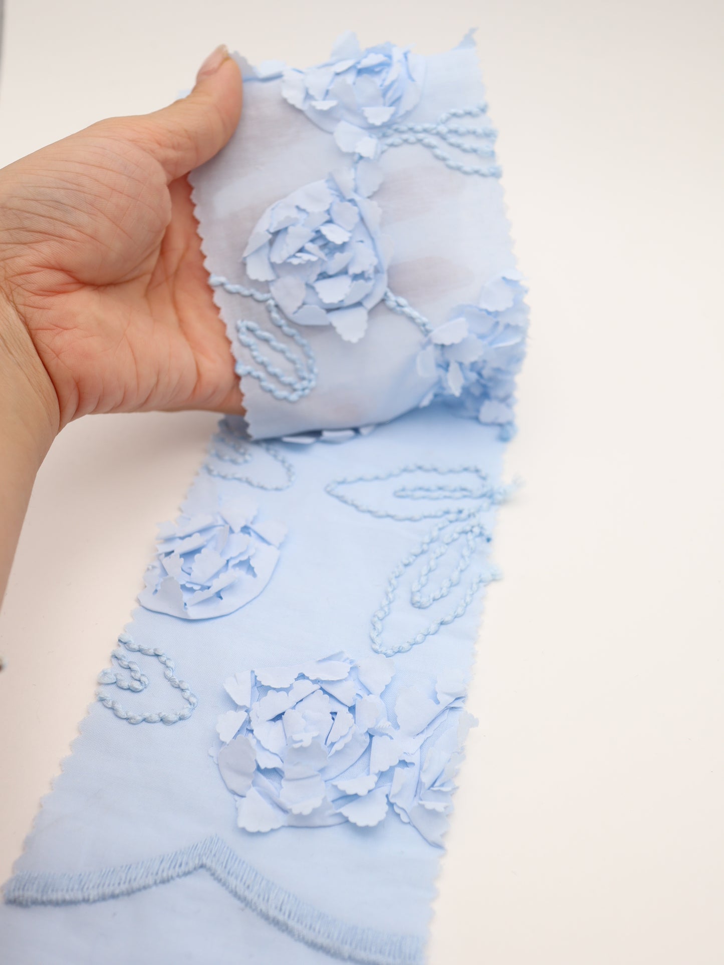【25AW-019】スカラップ付き立体フラワー刺繍綿ローン /0.5yあたり=~1190円