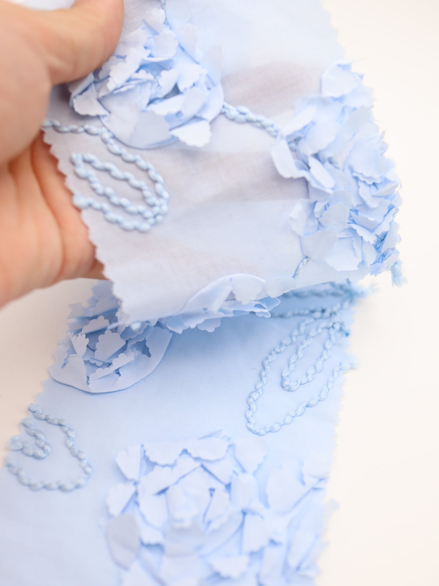 【25AW-019】スカラップ付き立体フラワー刺繍綿ローン /0.5yあたり=~1190円
