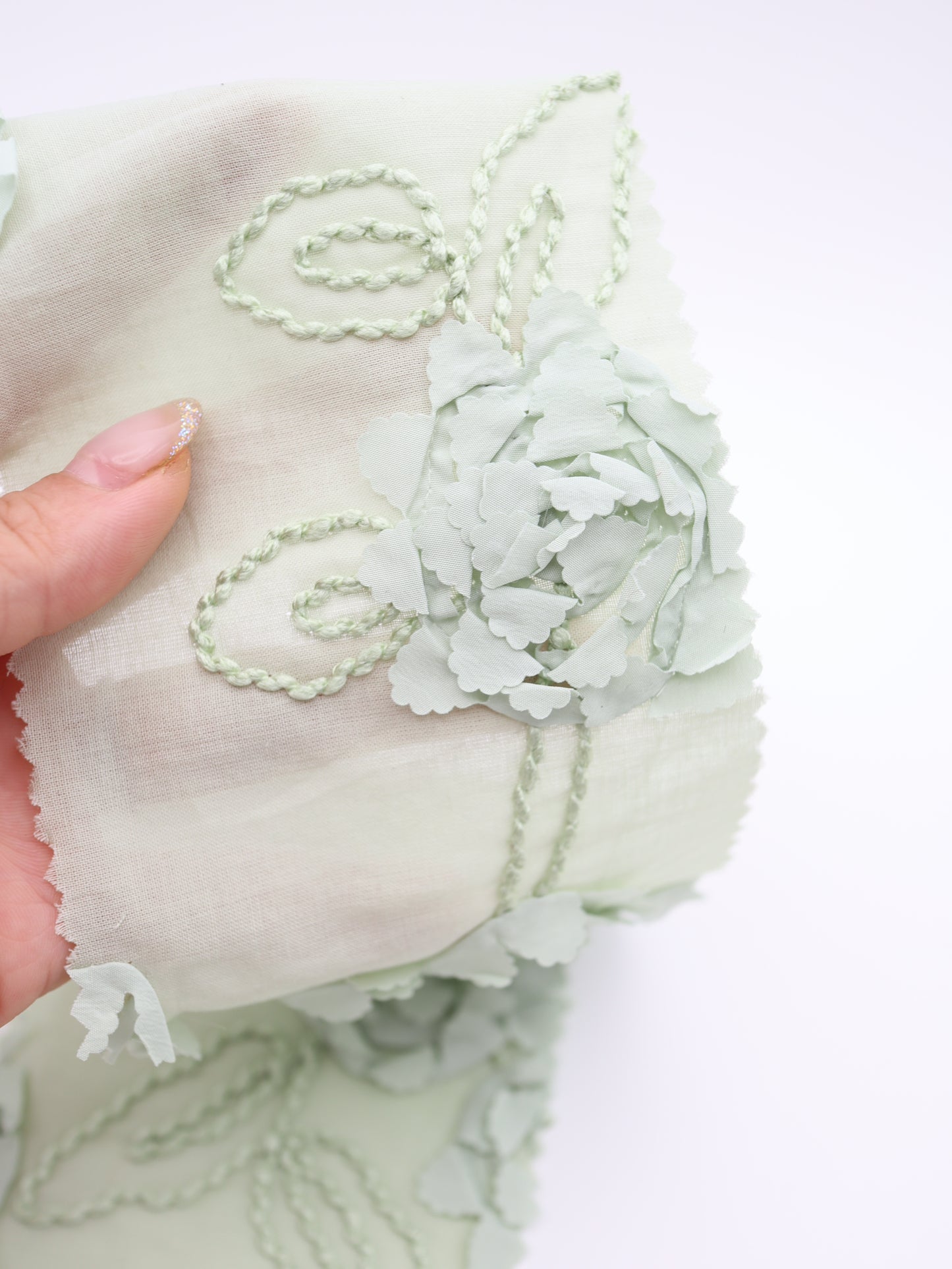 【25AW-019】スカラップ付き立体フラワー刺繍綿ローン /0.5yあたり=~1190円