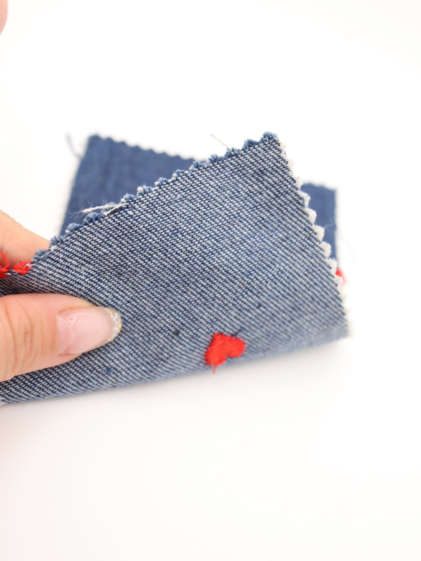 【25AW-007】ハート刺繍デニム /0.5yあたり=~925円