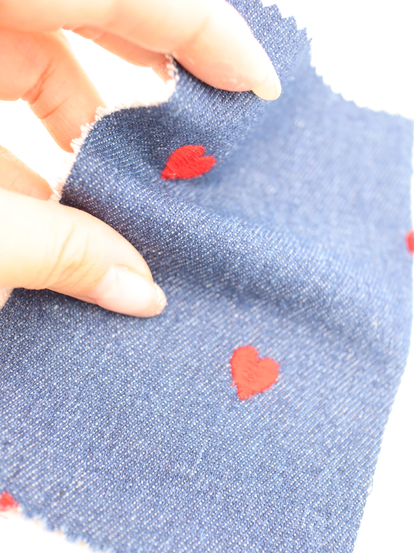 【25AW-007】ハート刺繍デニム /0.5yあたり=~925円