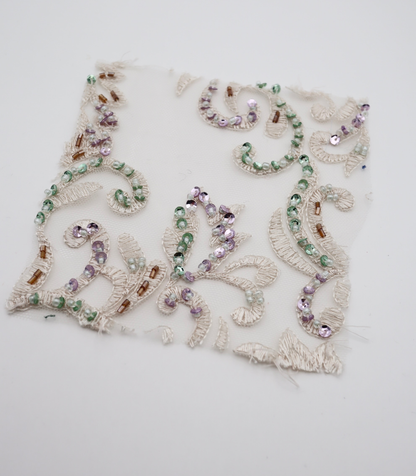 【25SS-384】草木柄スパンコール×ビーズ×刺繍チュールレース　/0.5ｙあたり=～3595円