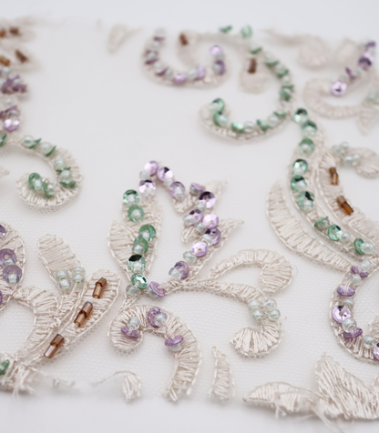 【25SS-384】草木柄スパンコール×ビーズ×刺繍チュールレース　/0.5ｙあたり=～3595円