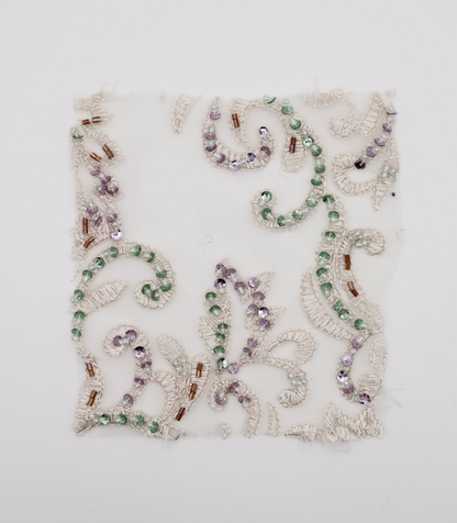 【25SS-384】草木柄スパンコール×ビーズ×刺繍チュールレース　/0.5ｙあたり=～3595円