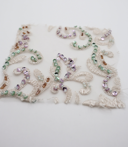 【25SS-384】草木柄スパンコール×ビーズ×刺繍チュールレース　/0.5ｙあたり=～3595円
