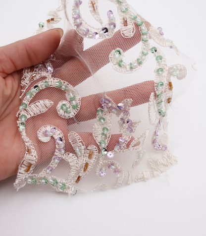【25SS-384】草木柄スパンコール×ビーズ×刺繍チュールレース　/0.5ｙあたり=～3595円
