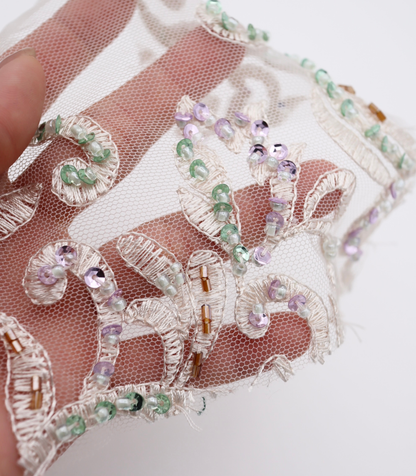 【25SS-384】草木柄スパンコール×ビーズ×刺繍チュールレース　/0.5ｙあたり=～3595円