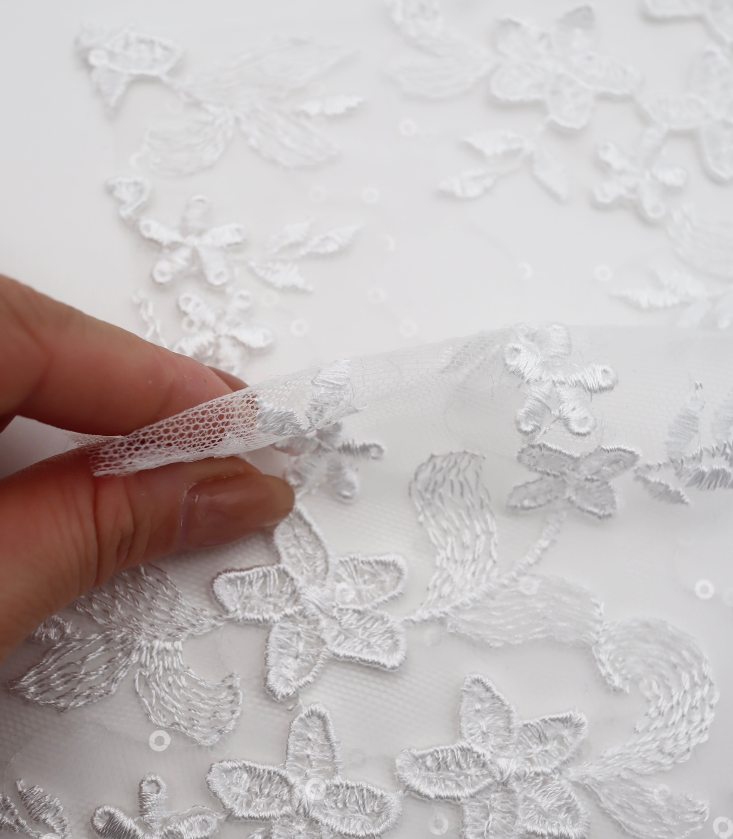 【25SS-386】スパンコール×立体フラワーモチーフレース刺繍チュールレース　/0.5ｙあたり=～2295円