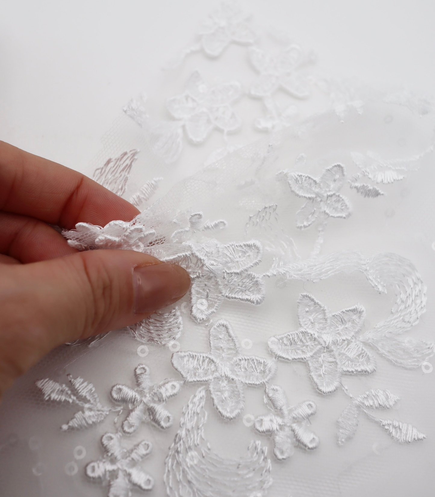 【25SS-386】スパンコール×立体フラワーモチーフレース刺繍チュールレース　/0.5ｙあたり=～2295円